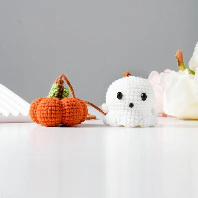 🔥🔥🔥Crochet Ghost and Pumpkin Rearview Mirror Hanging Ornament