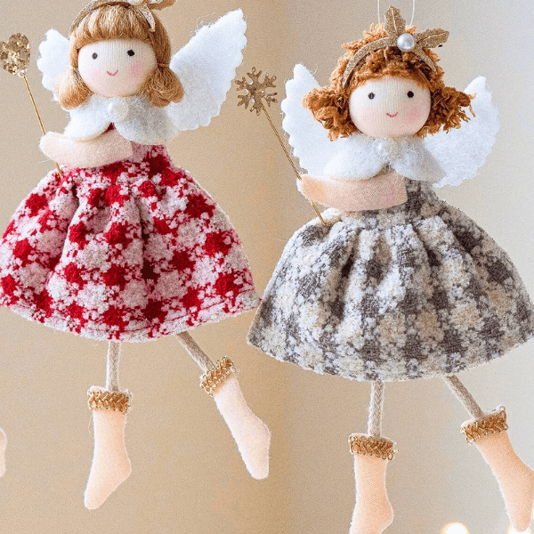 Handmade Angel with Round Hat & Handmade Angel with Checkered Skirt