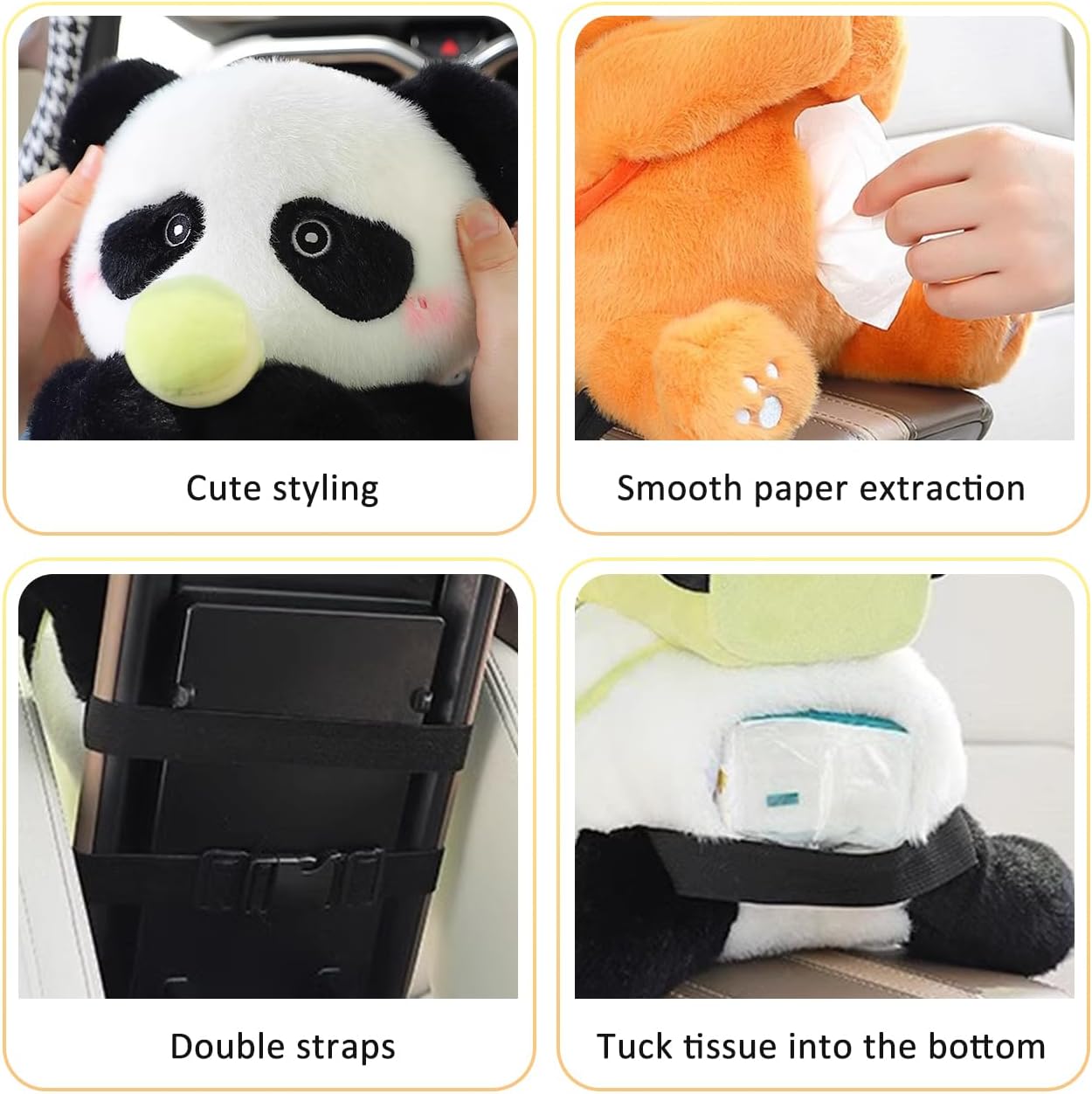 Cute Plush 2 in 1 Car Tissue Box and Trash Can