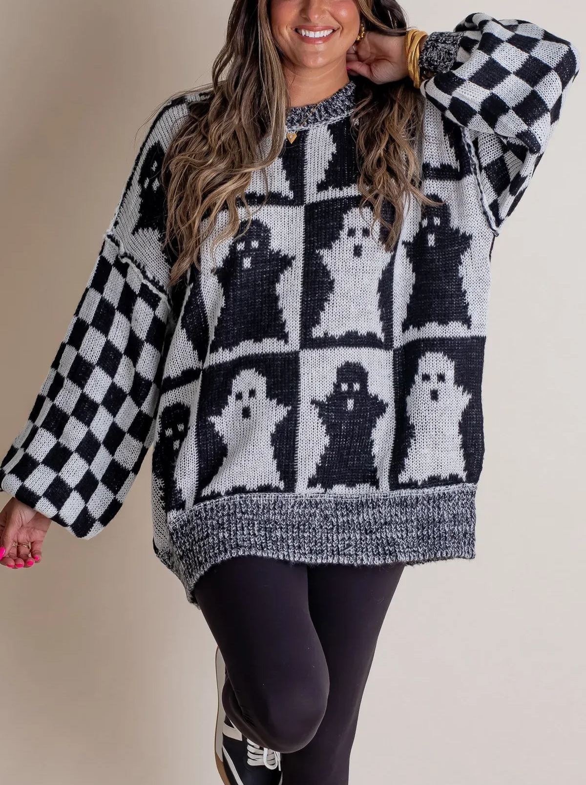 🎃SPOOKY SEASON - 2025 Halloween Checkered Sweater