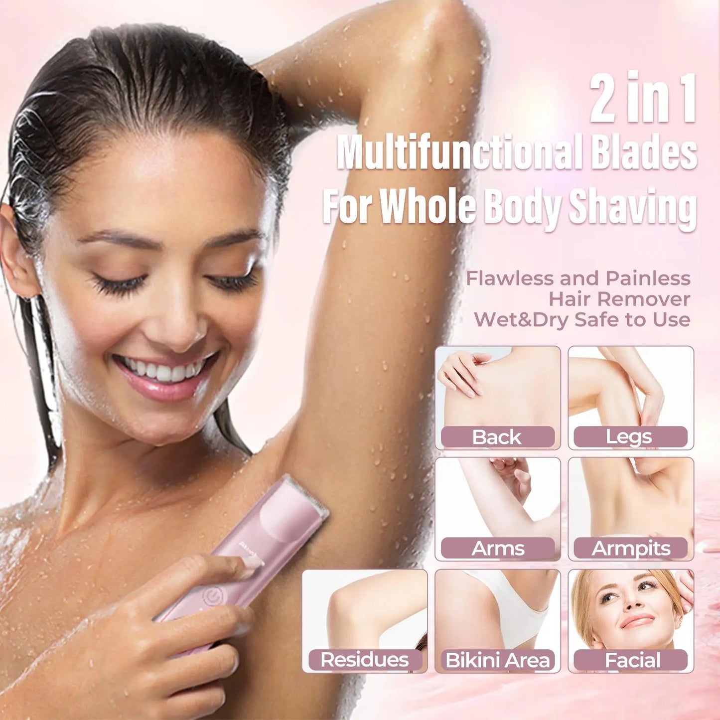 🩱Akunbem Bikini Trimmer for Women, Electric Shaver and Razor Rechargeable 2-in-1 Body and Facial Epilator