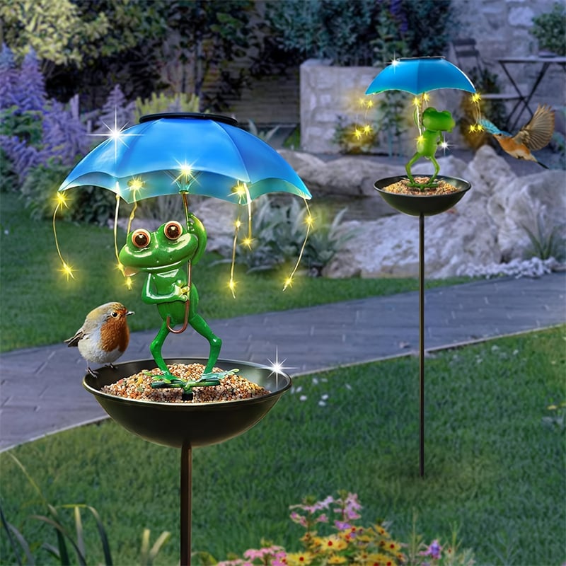 🏆Flash Sale⚡ 50K+ SOLD! Almost Gone-💥Solar-Powered LED Animal Umbrella Light with Bird Feeder(Frog/Bee/Flamingo)