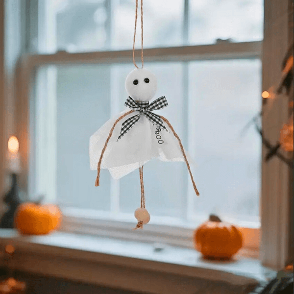 Ghostly Farmhouse Hanging Ornaments – Black & White Bow Style