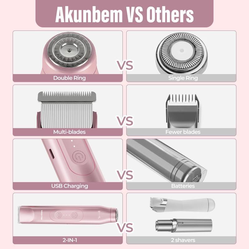 🩱Akunbem Bikini Trimmer for Women, Electric Shaver and Razor Rechargeable 2-in-1 Body and Facial Epilator