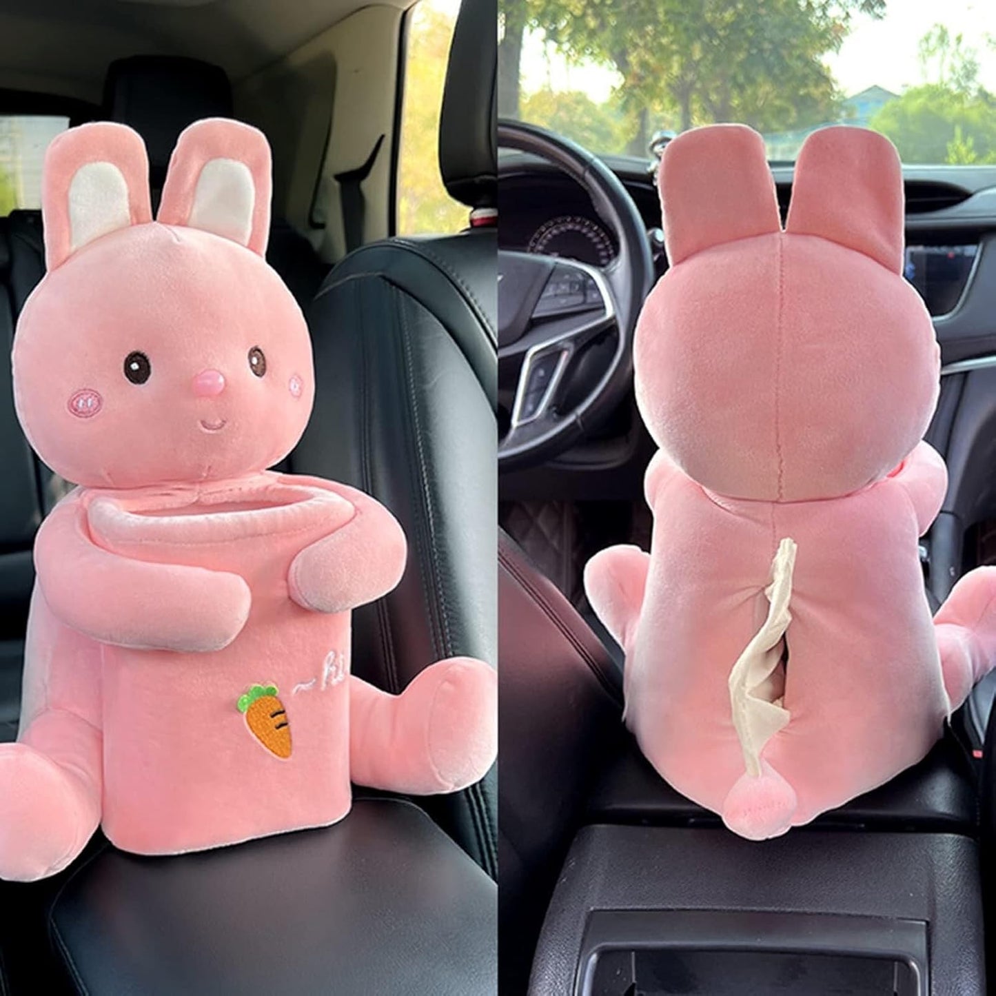 Cute Plush 2 in 1 Car Tissue Box and Trash Can