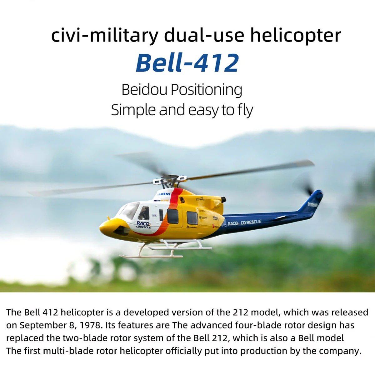 FLYWING BELL-412 V4 470-Class RC Military Helicopter – 2.4G 6CH