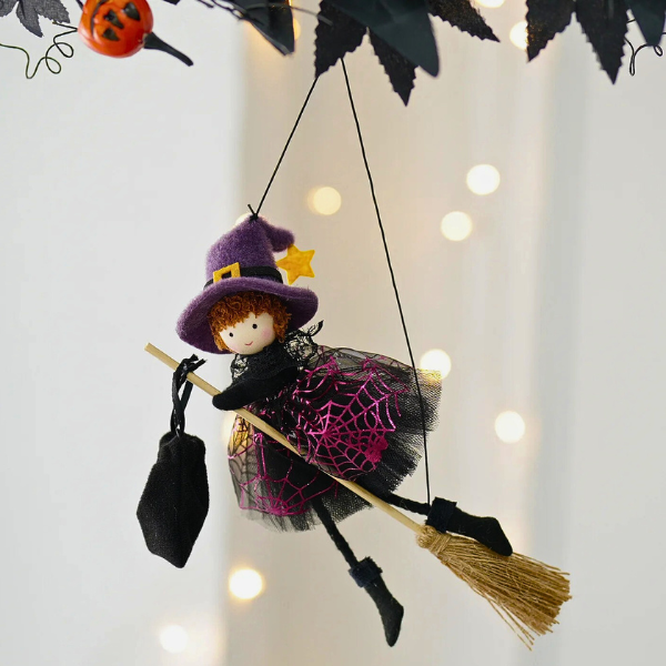 Broomstick Spiderweb Halloween Witch Angels