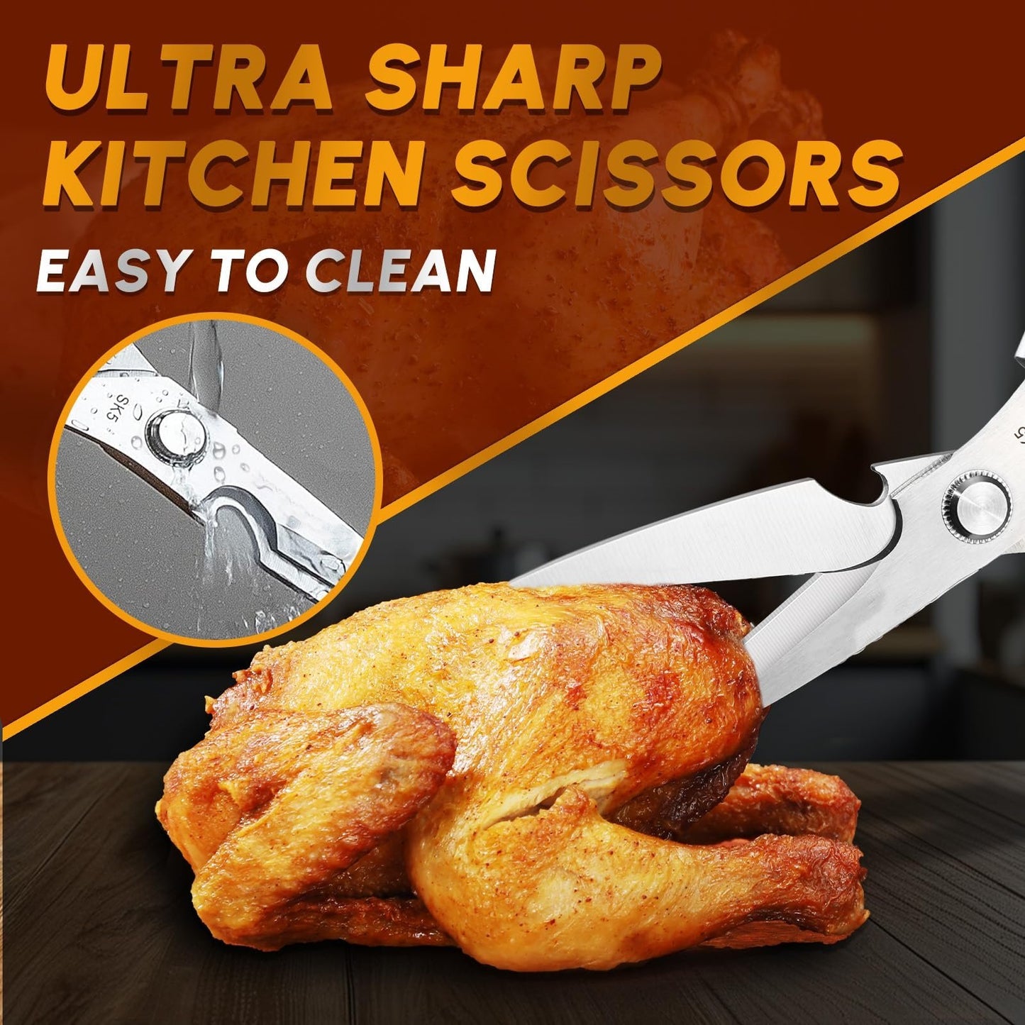🥩All-Purpose Stainless Steel Kitchen Scissors – Heavy Duty Cooking Shears for Meat, Poultry, and More