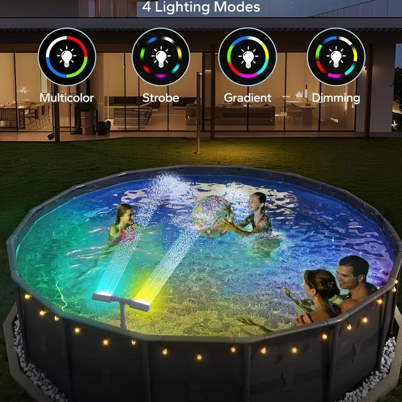Solar Pool Fountain with Lights Dual Arc - Above/Inground Pool Fountain Lights with Remote Control