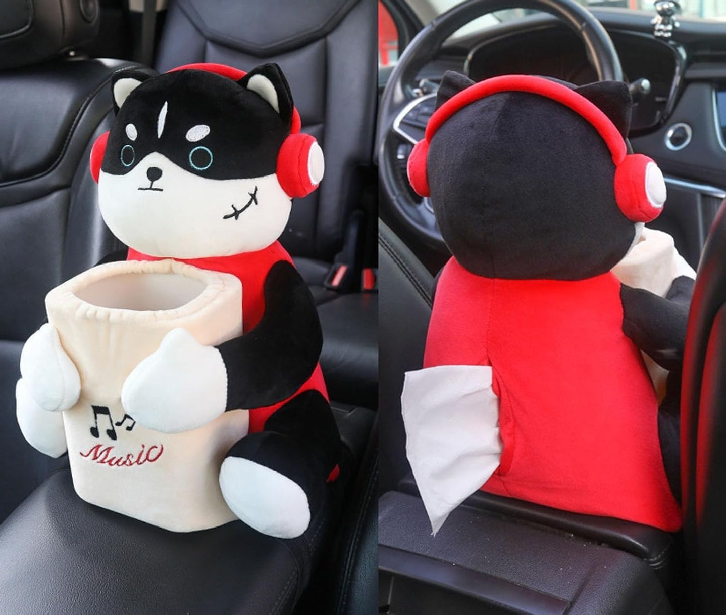 Cute Plush 2 in 1 Car Tissue Box and Trash Can