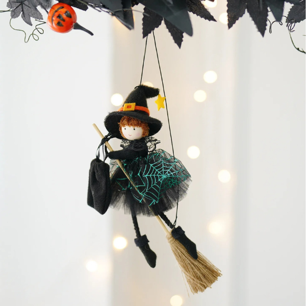 Broomstick Spiderweb Halloween Witch Angels