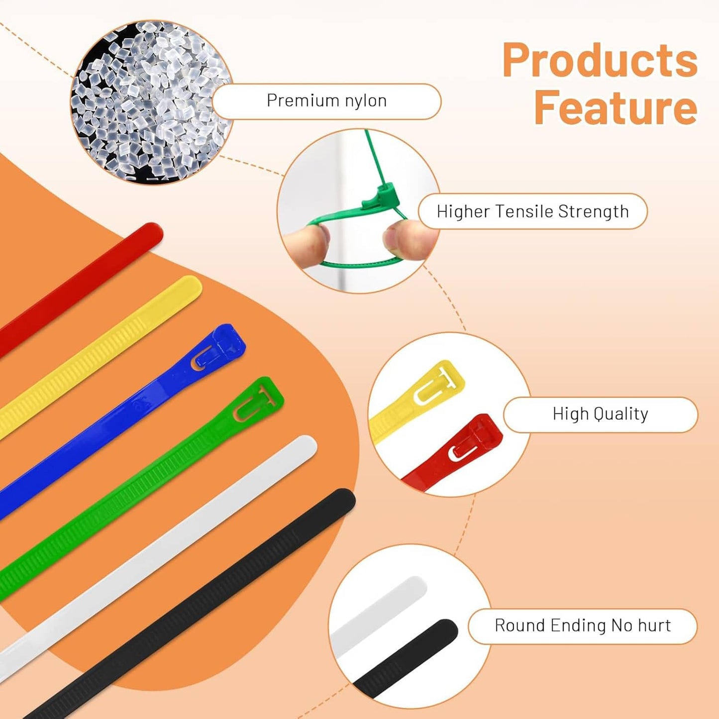100PCS Colored Reusable Zip Ties