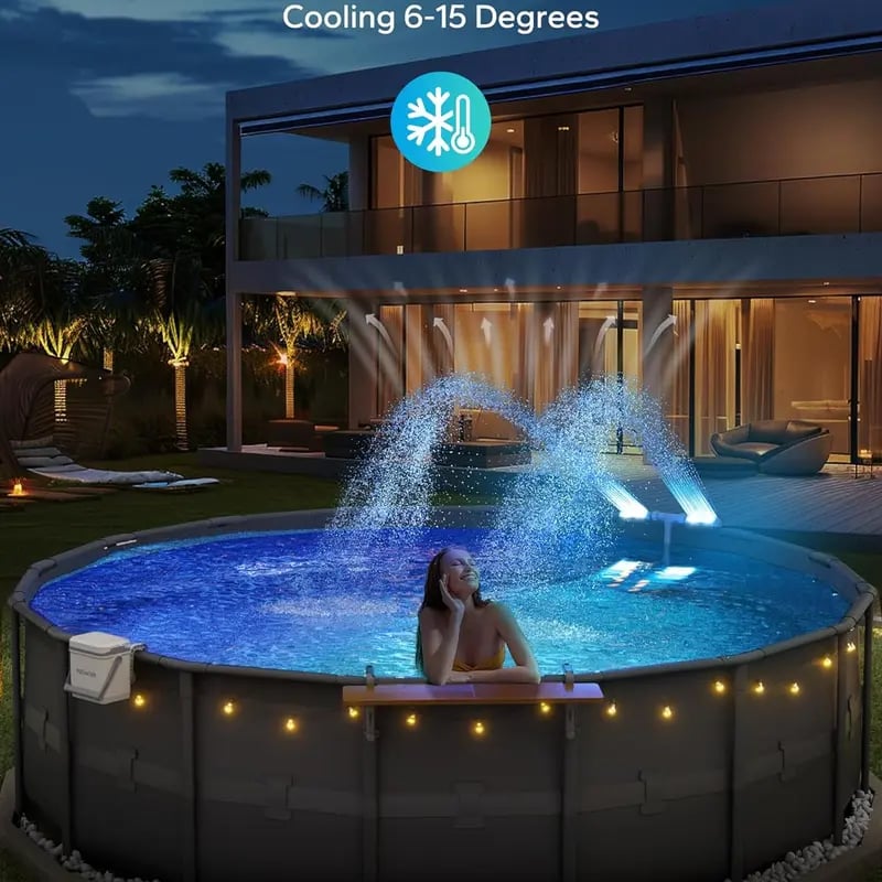 Solar Pool Fountain with Lights Dual Arc - Above/Inground Pool Fountain Lights with Remote Control