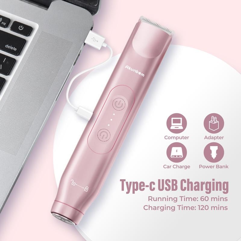 🩱Akunbem Bikini Trimmer for Women, Electric Shaver and Razor Rechargeable 2-in-1 Body and Facial Epilator