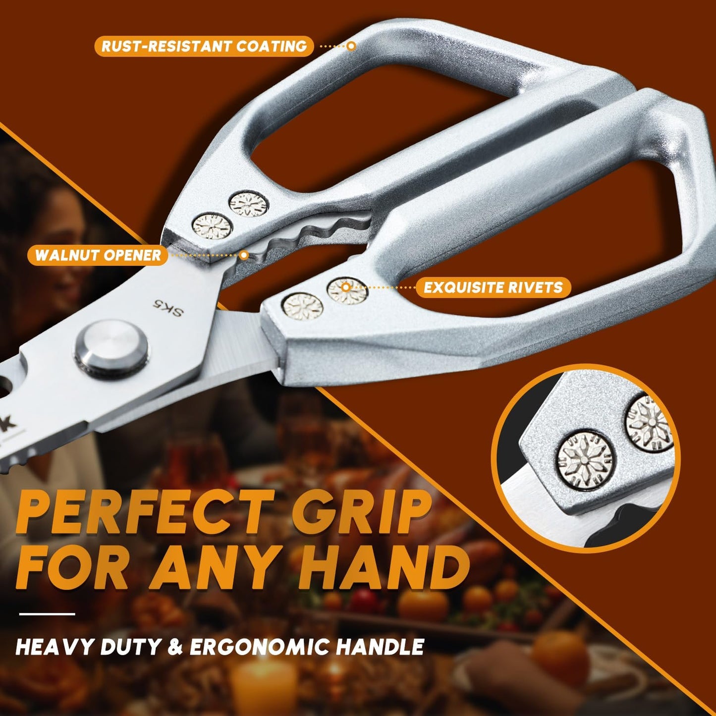 🥩All-Purpose Stainless Steel Kitchen Scissors – Heavy Duty Cooking Shears for Meat, Poultry, and More