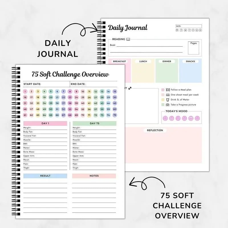 🔥75 Day Goal Challenge Planner Notebook