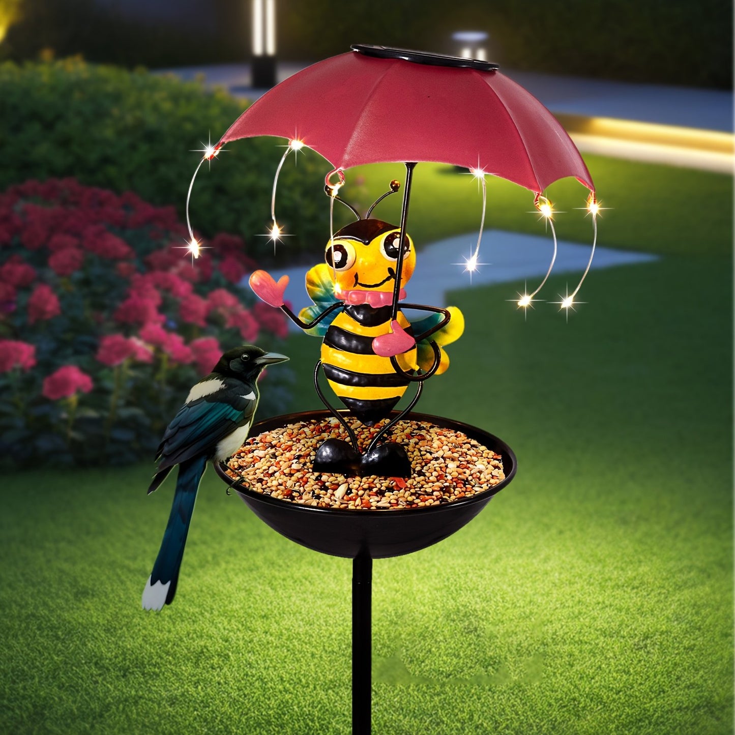 🏆Flash Sale⚡ 50K+ SOLD! Almost Gone-💥Solar-Powered LED Animal Umbrella Light with Bird Feeder(Frog/Bee/Flamingo)
