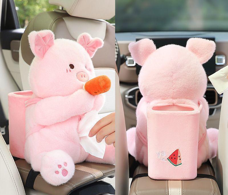 Cute Plush 2 in 1 Car Tissue Box and Trash Can