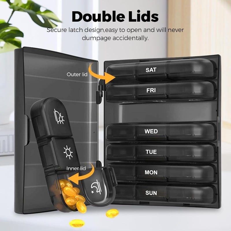 Portable Travel Pill Organizer,7-Day Pill Box