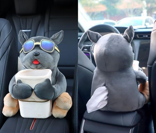 Cute Plush 2 in 1 Car Tissue Box and Trash Can