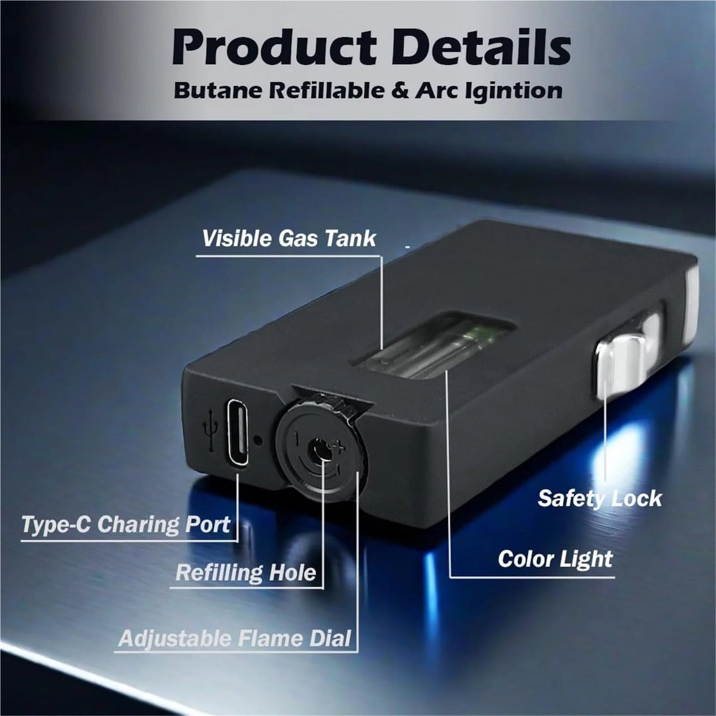 7-Hole Flame Butane Windproof Lighter, with Safety Lock (Butane not Included)