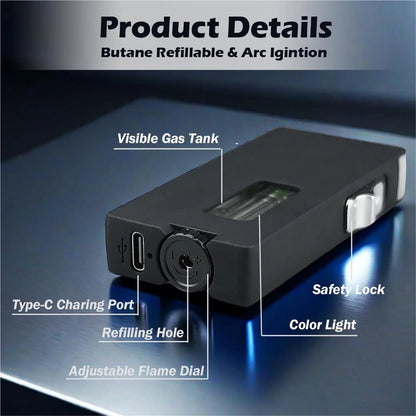 7-Hole Flame Butane Windproof Lighter, with Safety Lock (Butane not Included)