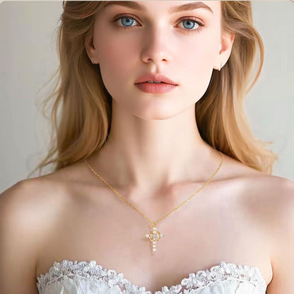 ✨ 14K Gold Plated Crown Cross Necklace