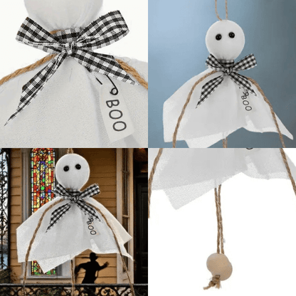 Ghostly Farmhouse Hanging Ornaments – Black & White Bow Style