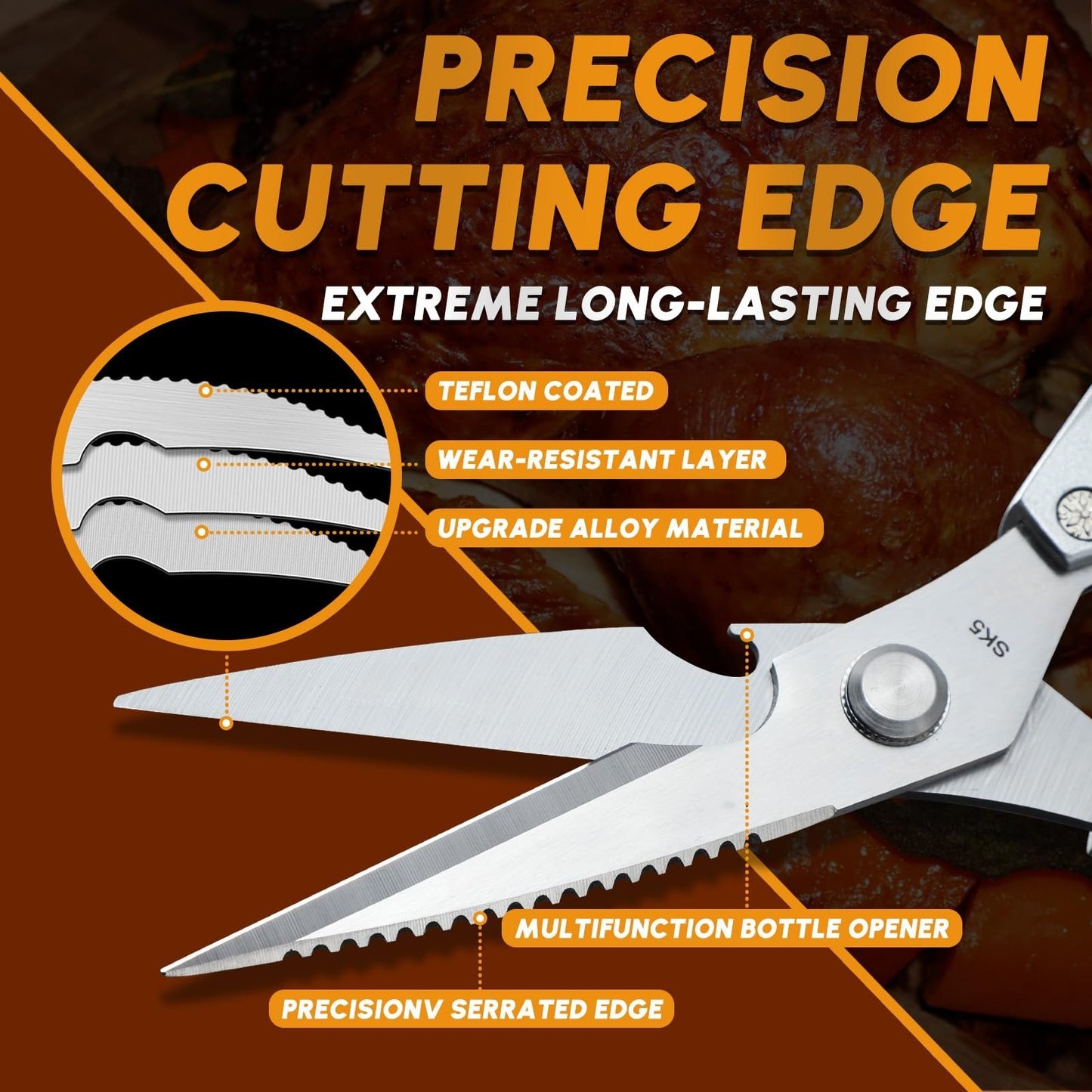 🥩All-Purpose Stainless Steel Kitchen Scissors – Heavy Duty Cooking Shears for Meat, Poultry, and More