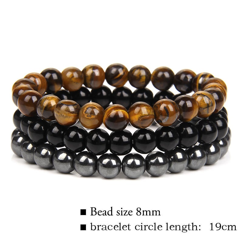 🎁Triple Crystal Bracelet Set – 8mm Tiger’s Eye, Obsidian, Amethyst, Apatite, Rose Quartz & Hematite