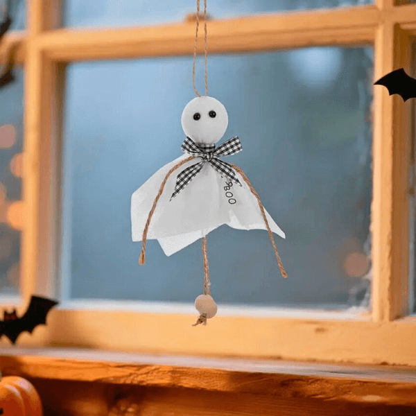 Ghostly Farmhouse Hanging Ornaments – Black & White Bow Style