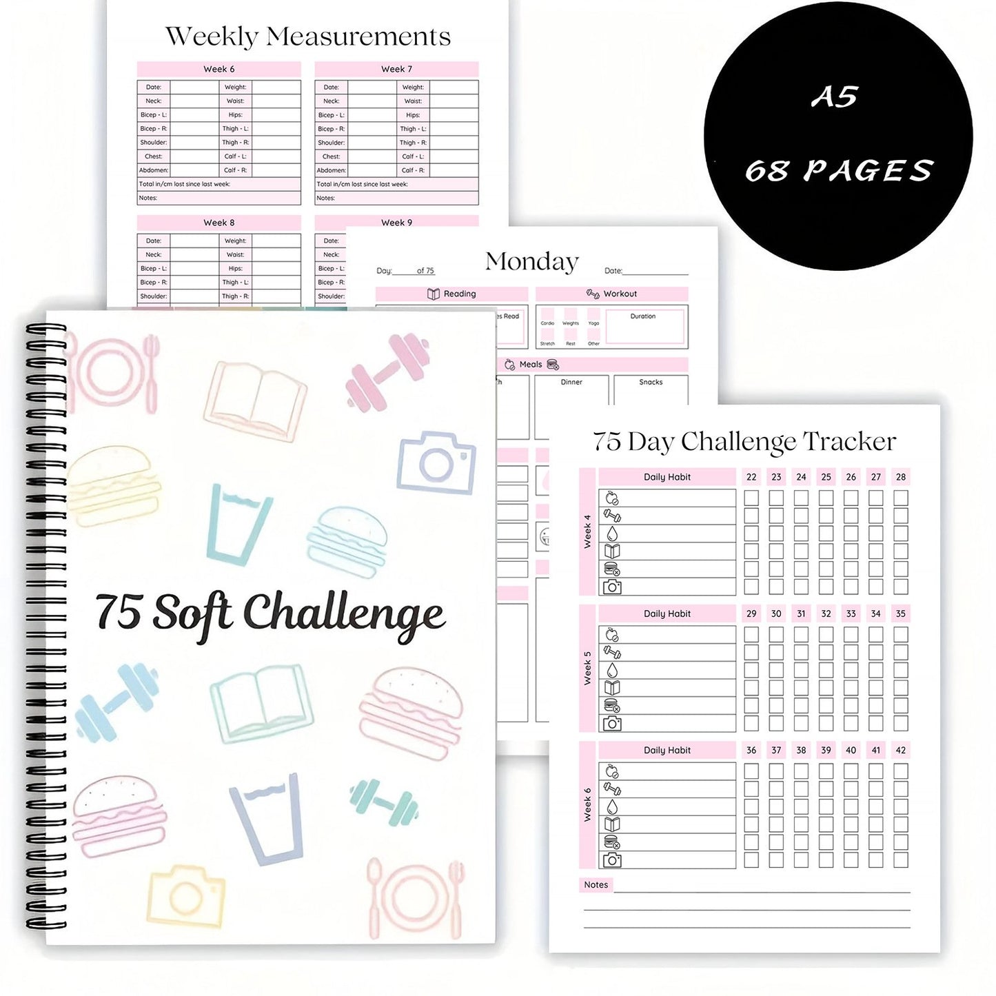 🔥75 Day Goal Challenge Planner Notebook
