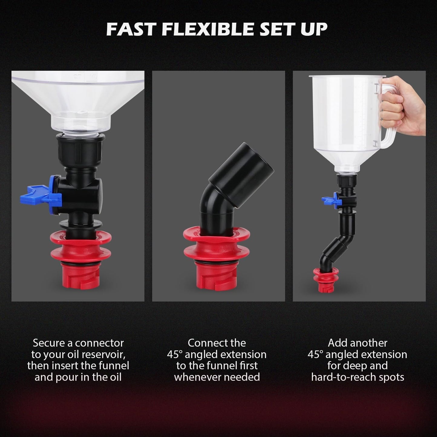 🔥47% OFF - 17-Piece Engine Oil Funnel Set, 1.36 qt Automotive Oil Funnel Kit with 12 Adapters