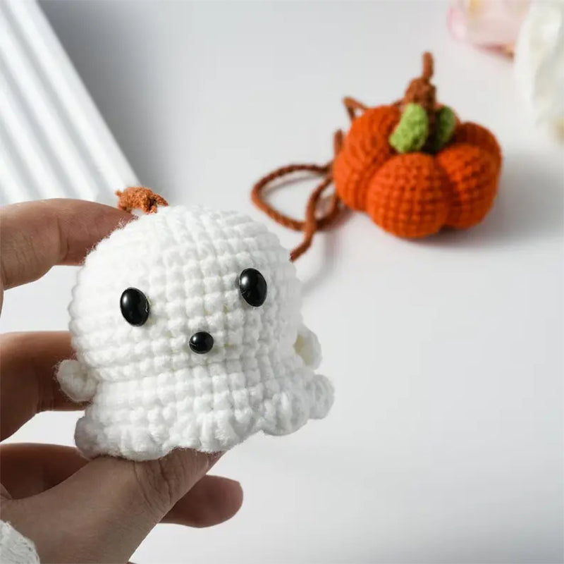 🔥🔥🔥Crochet Ghost and Pumpkin Rearview Mirror Hanging Ornament