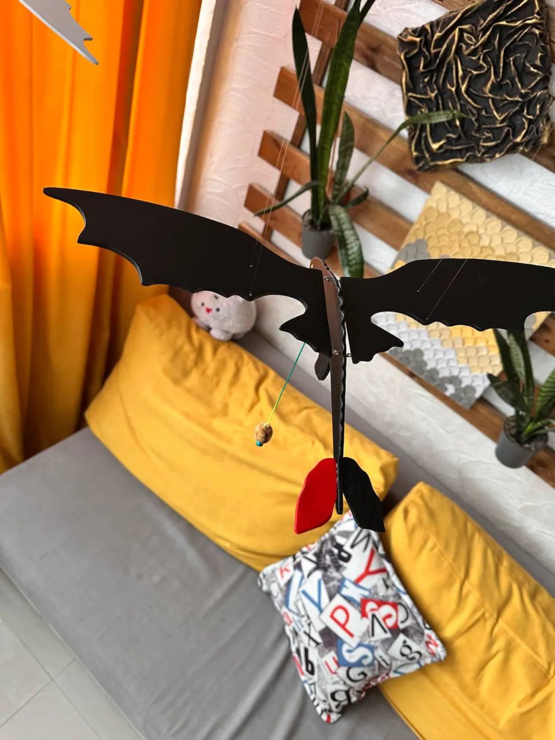Handmade Flying Wooden Toothless Dragon Hanging Decor