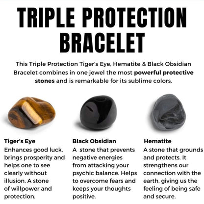 🎁Triple Crystal Bracelet Set – 8mm Tiger’s Eye, Obsidian, Amethyst, Apatite, Rose Quartz & Hematite