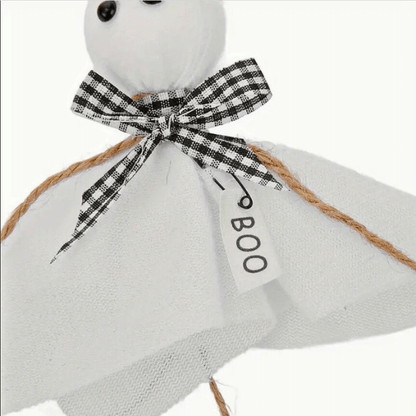 Ghostly Farmhouse Hanging Ornaments – Black & White Bow Style