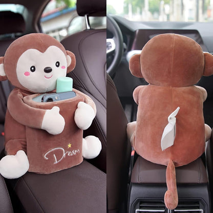 Cute Plush 2 in 1 Car Tissue Box and Trash Can