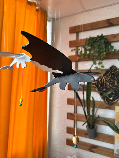 Handmade Flying Wooden Toothless Dragon Hanging Decor
