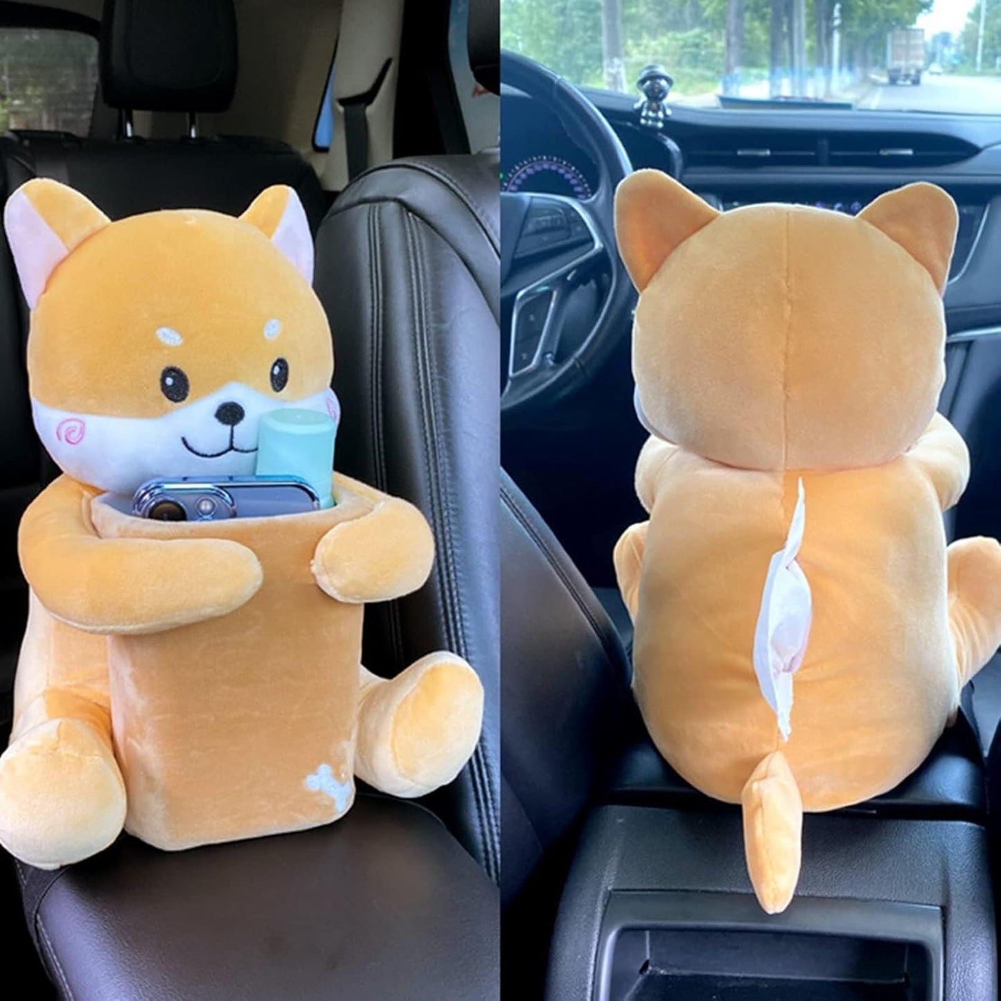 Cute Plush 2 in 1 Car Tissue Box and Trash Can