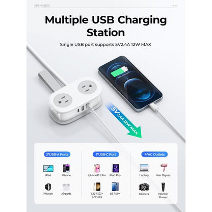🔥7 in 1  Power Strip, ORICO 4 Outlets 3 USB Ports