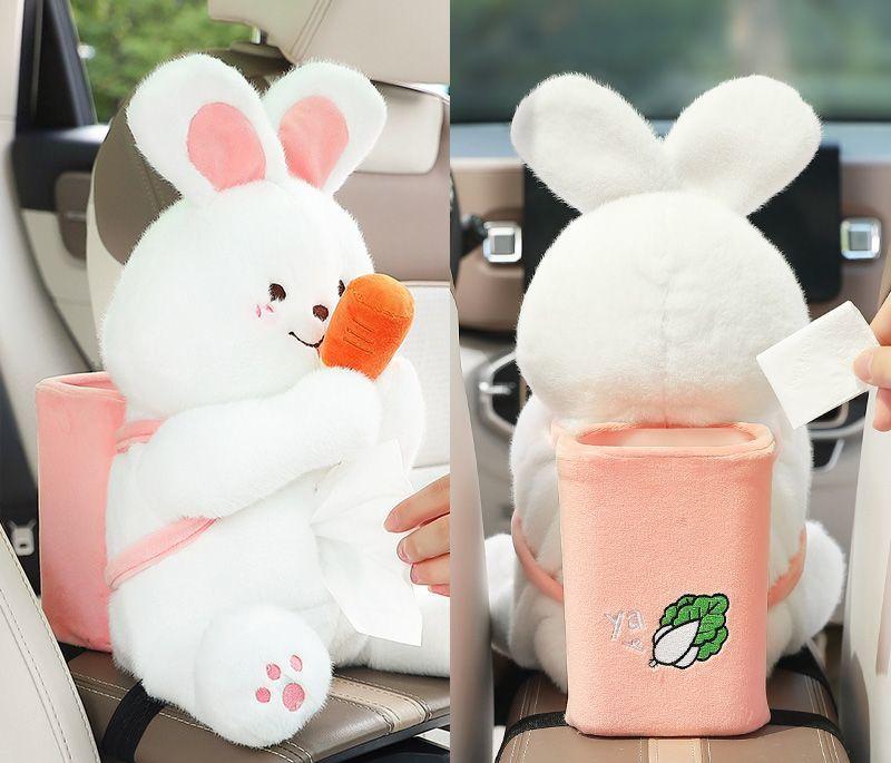 Cute Plush 2 in 1 Car Tissue Box and Trash Can