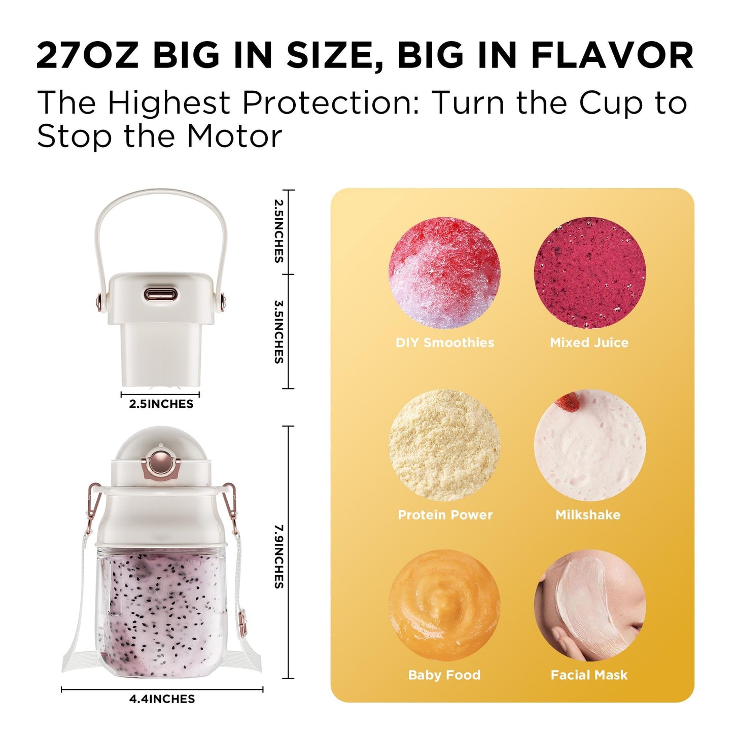 Portable Blender for Shakes and Smoothies with 27oz Cup and Lid