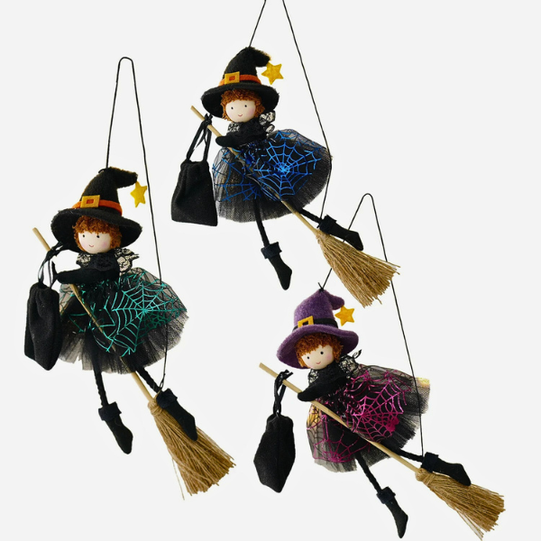 Broomstick Spiderweb Halloween Witch Angels