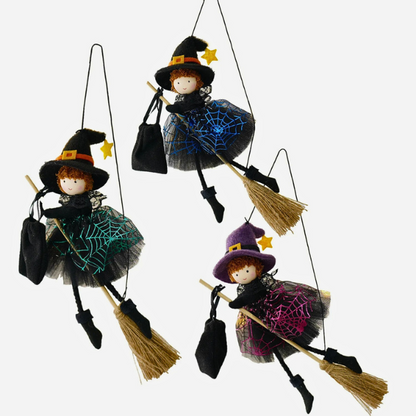 Broomstick Spiderweb Halloween Witch Angels