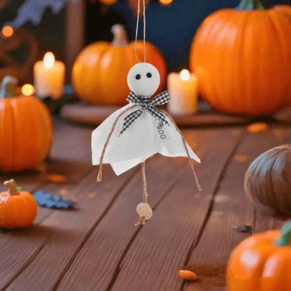 Ghostly Farmhouse Hanging Ornaments – Black & White Bow Style