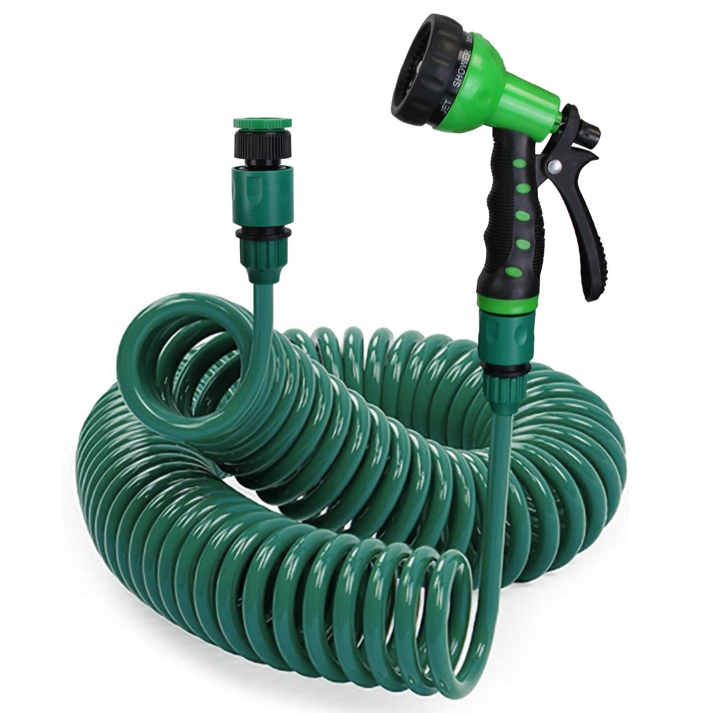 💦 Flexible Self-coiling Water Hose with 3/4” and 1/2” Adapter