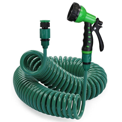 💦 Flexible Self-coiling Water Hose with 3/4” and 1/2” Adapter