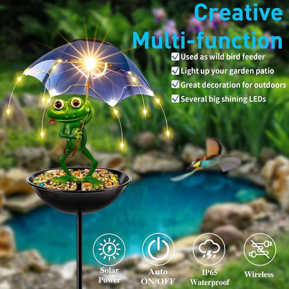 🏆Flash Sale⚡ 50K+ SOLD! Almost Gone-💥Solar-Powered LED Animal Umbrella Light with Bird Feeder(Frog/Bee/Flamingo)