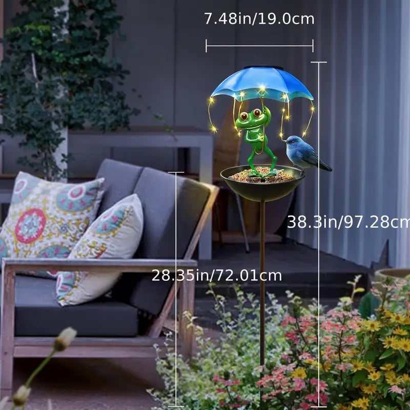 🏆Flash Sale⚡ 50K+ SOLD! Almost Gone-💥Solar-Powered LED Animal Umbrella Light with Bird Feeder(Frog/Bee/Flamingo)